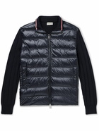 Moncler - Logo-Appliquéd Ribbed Cotton and Quilted Shell Down Cardigan - Blue