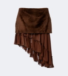 Jacques Wei Layered shearling and chiffon miniskirt