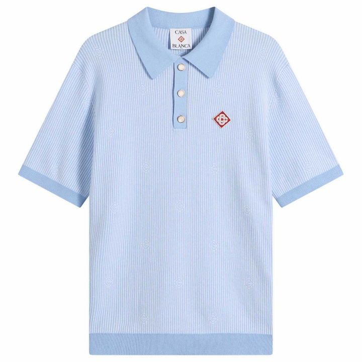 Photo: Casablanca Men's Pinstripe Polo Shirt in Blue