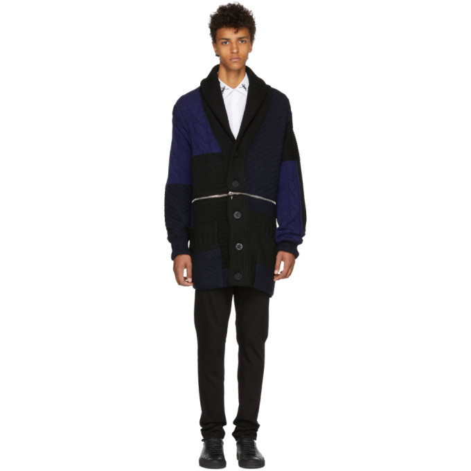 Photo: Alexander McQueen Navy and Black Punk Patchwork Knitted Cardigan