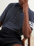 Thom Browne - Striped Logo-Appliqué Cotton-Blend Terry Polo Shirt - Blue