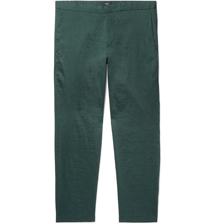 Photo: Theory - Curtis Slim-Fit Stretch Linen-Blend Trousers - Green