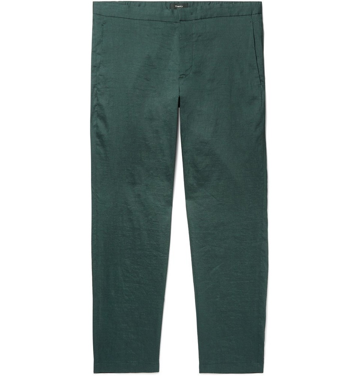 Photo: Theory - Curtis Slim-Fit Stretch Linen-Blend Trousers - Green