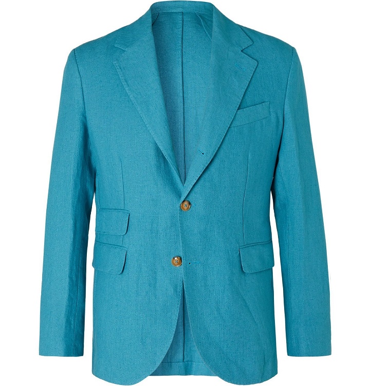 Photo: MAN 1924 - Kennedy Slim-Fit Unstructured Linen Suit Jacket - Blue