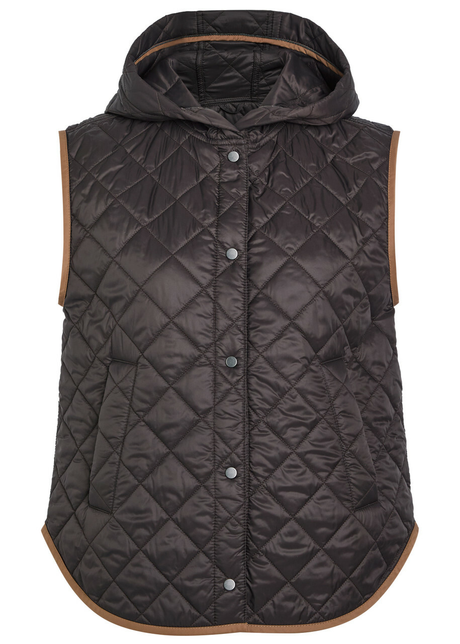 Brunello Cucinelli Quilted Hooded Nylon Gilet Dark Brown