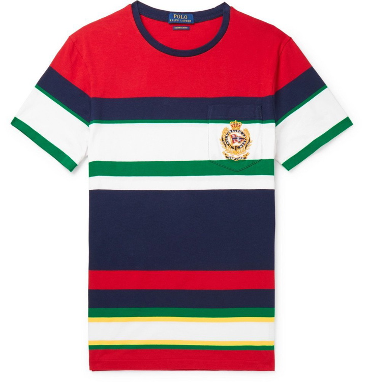 Photo: Polo Ralph Lauren - Logo-Embroidered Striped Cotton-Jersey T-Shirt - Red