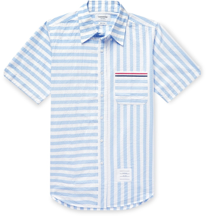 Photo: Thom Browne - Striped Cotton-Seersucker Shirt - Blue