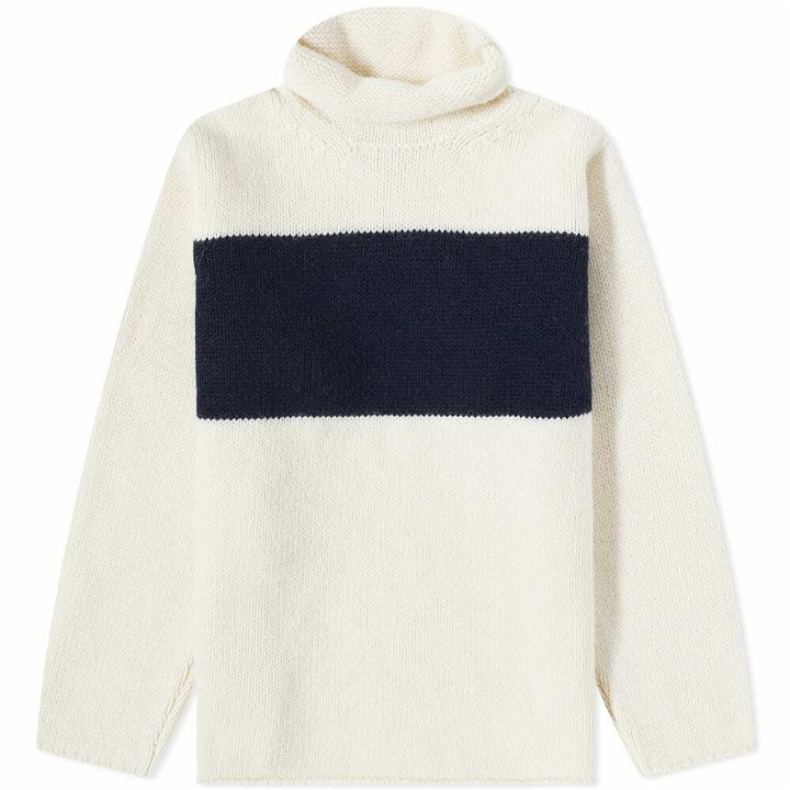 Photo: Nigel Cabourn Men's Striped Rollneck Knit in Natural/Navy