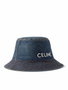 CELINE - Logo-Embroidered Denim Bucket Hat - Blue