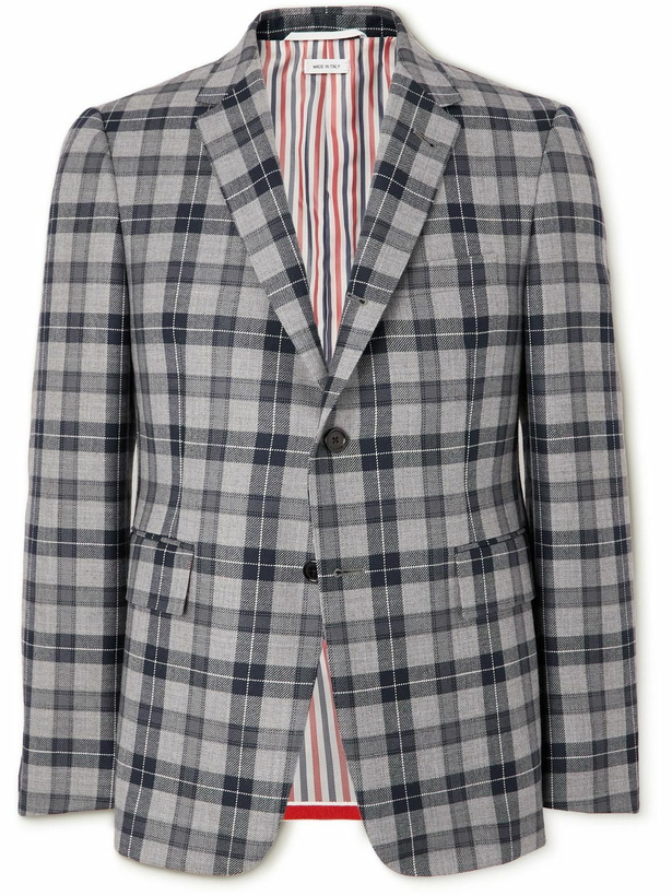 Photo: Thom Browne - Madras-Checked Wool-Twill Blazer - Gray