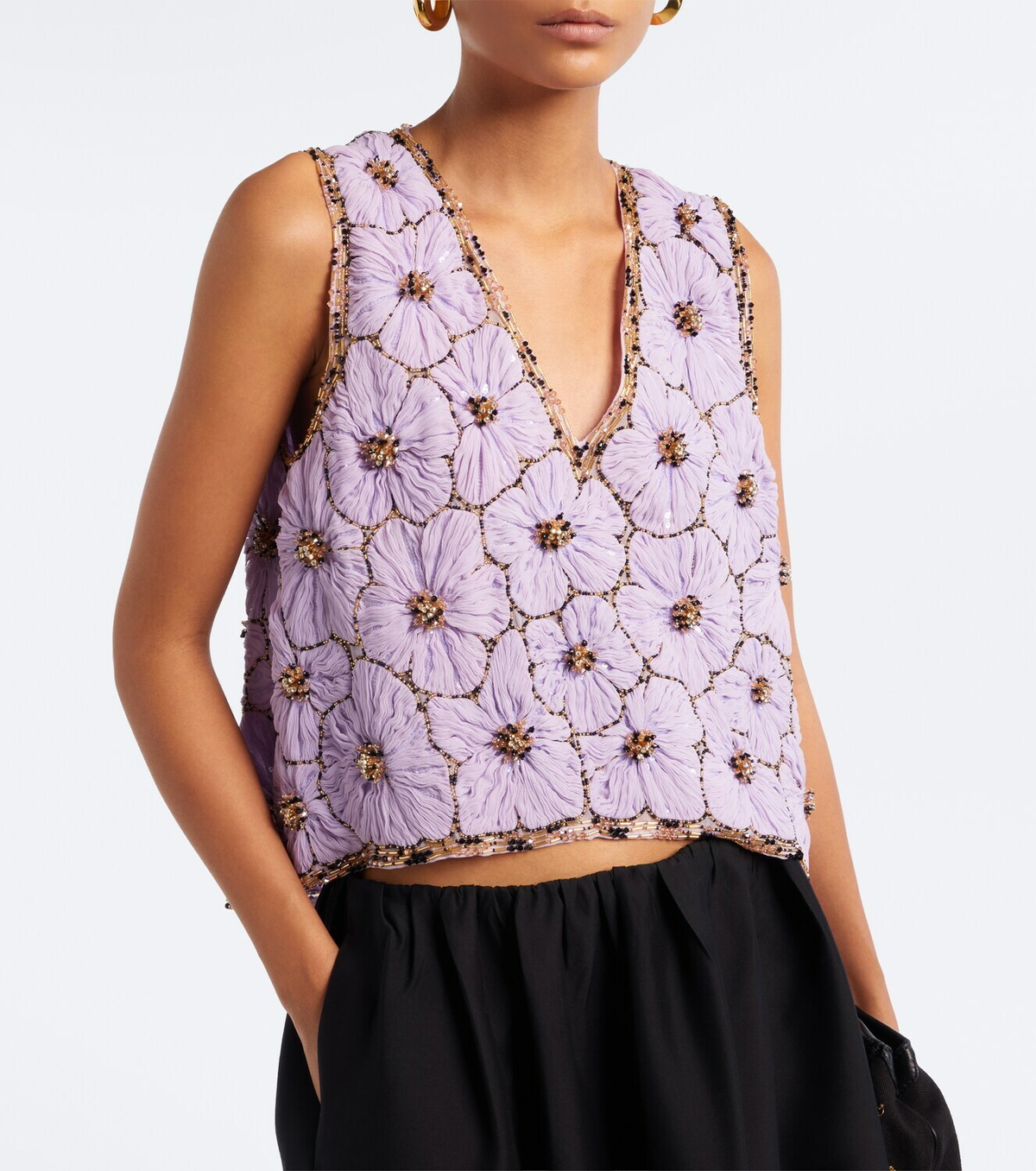 La DoubleJ Scala embellished floral chiffon top