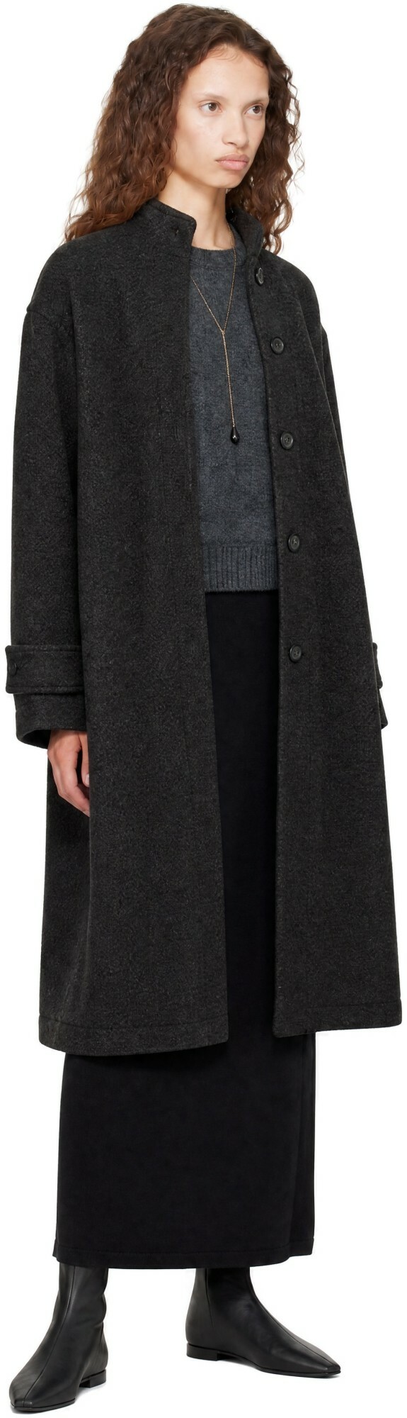 COOR Gray Cashmere Blend High Neck Coat