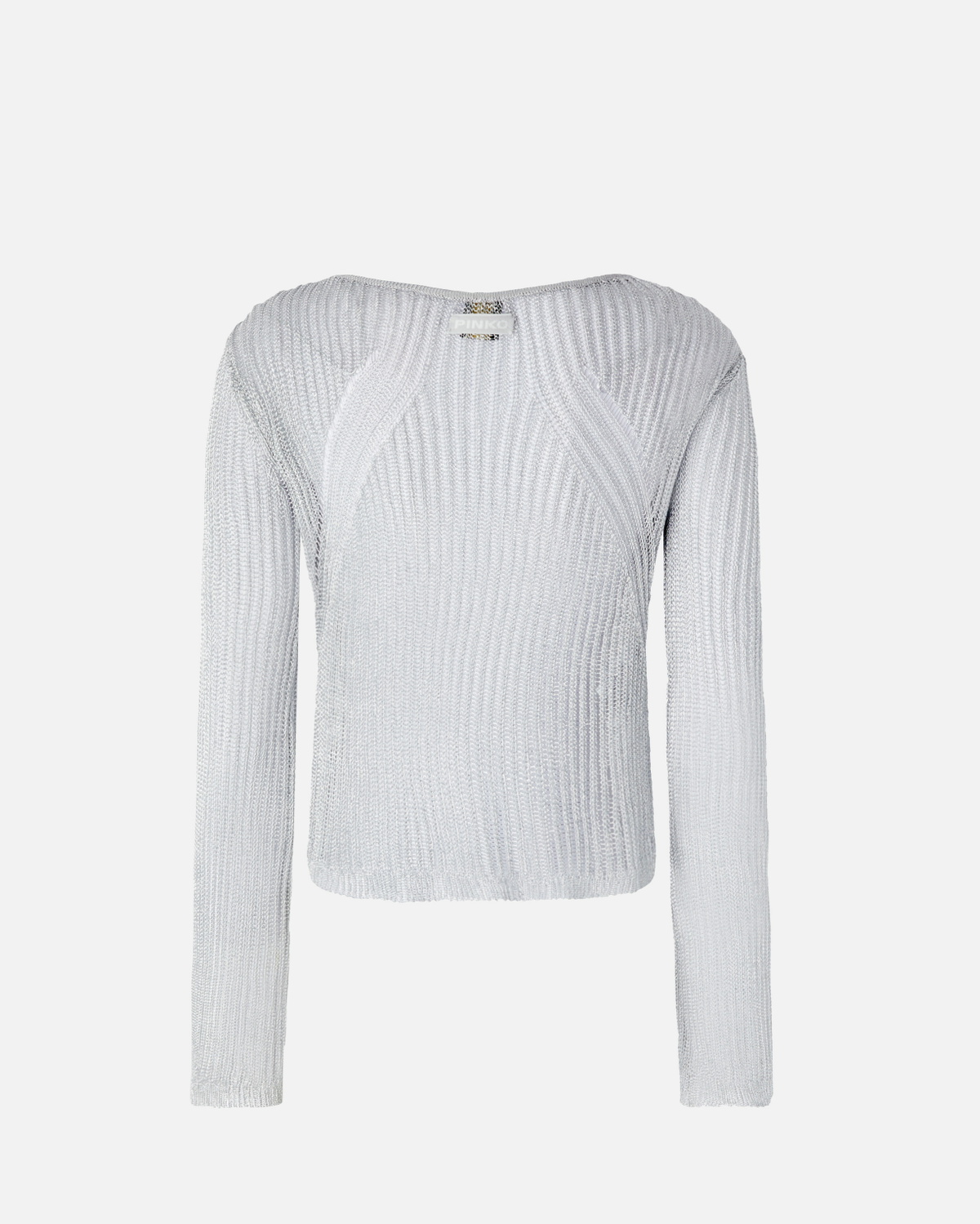 Pinko Metallic Transparent Sweater With Wide Neckline Pearl Grey