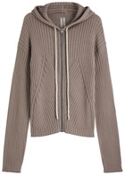 Rick Owens Maglia Ribbed Hooded Cotton Jumper Grey