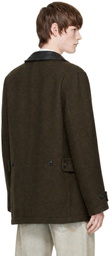 COOR Brown Trimming Leather Patchwork Coat