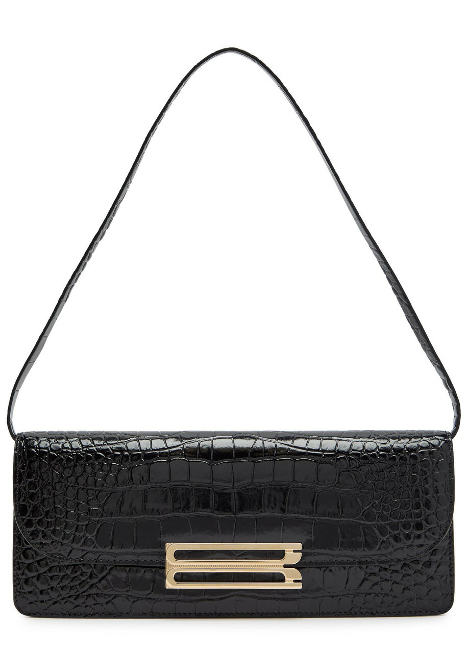Victoria Beckham Dorian East-west Crocodile-effect Leather Clutch - Black - One Size