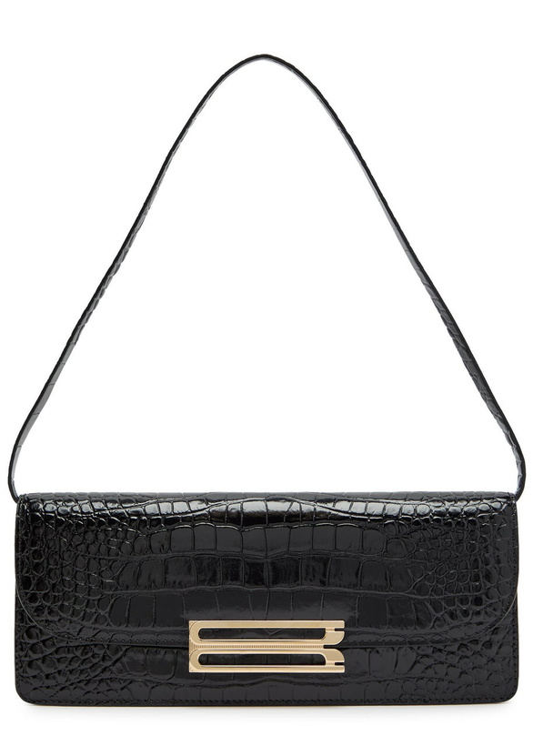 Photo: Victoria Beckham Dorian East-west Crocodile-effect Leather Clutch - Black - One Size