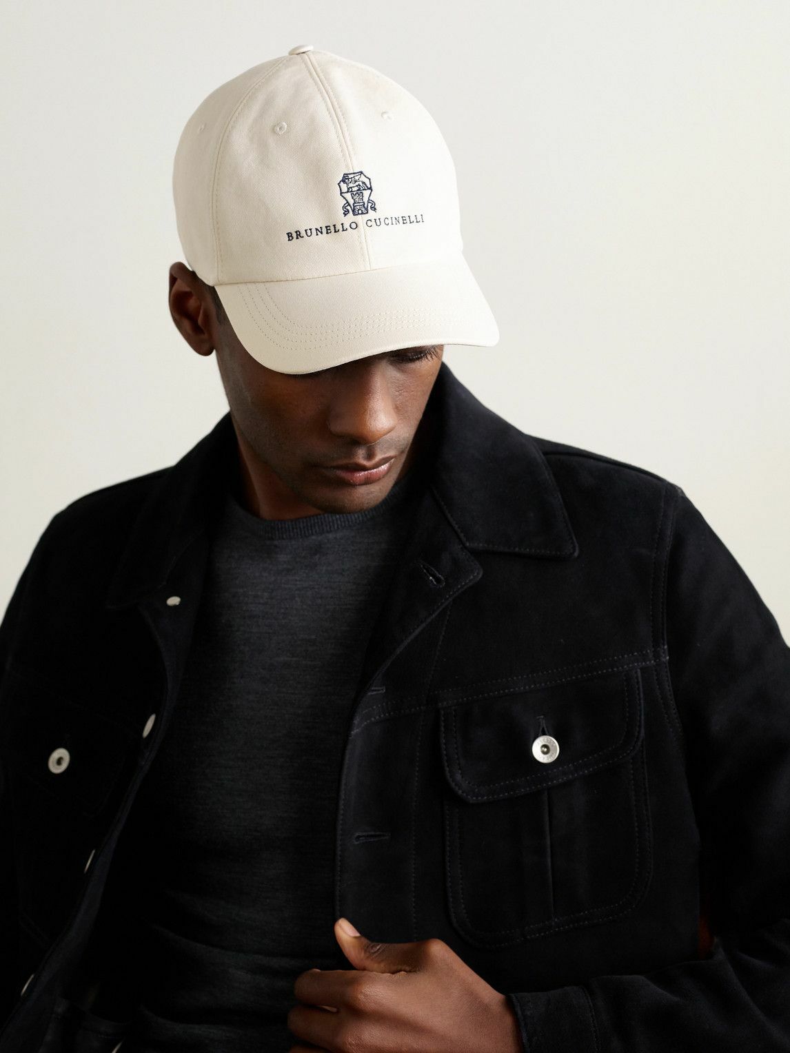 Brunello Cucinelli - Logo-Embroidered Leather-Trimmed Cotton-Twill Baseball Cap - White