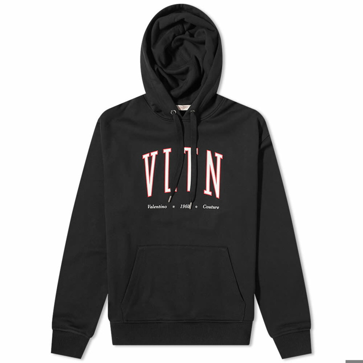 Photo: Valentino Men's VLTN College Logo Popover Hoody in Black/White/Red
