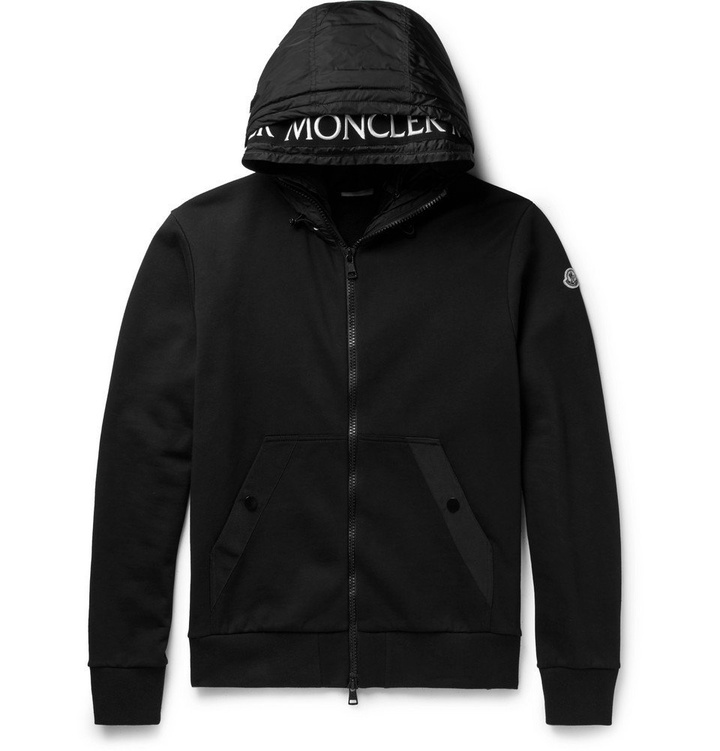 Photo: Moncler - Shell-Trimmed Fleece-Back Cotton-Jersey Hoodie - Men - Black