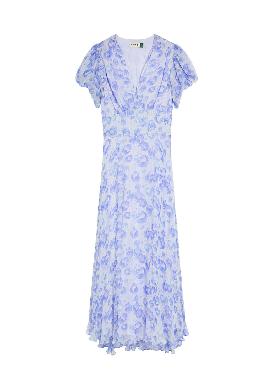 Rixo Corrine Floral-print Chiffon Maxi Dress Light Blue