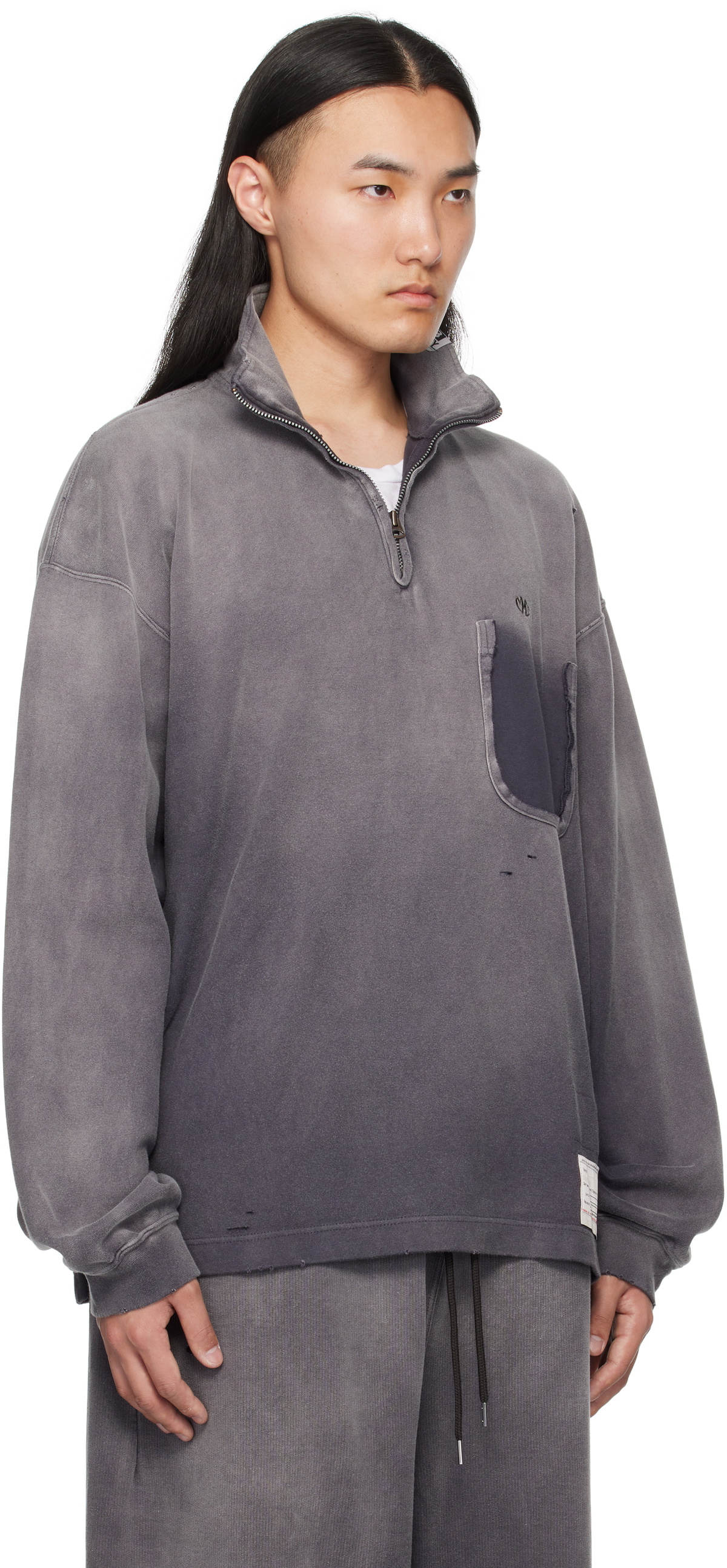 Maison MIHARA YASUHIRO Black Sun Faded Quarter Zip-Up Sweatshirt