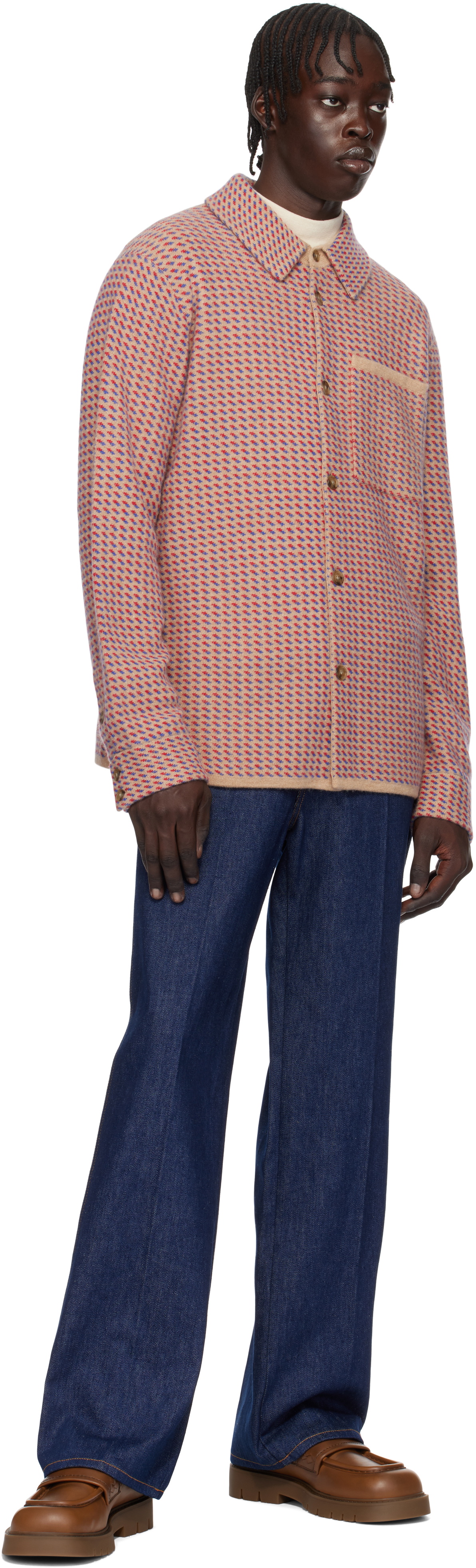 Guest in Residence Beige & Red Tweed Work Overshirt