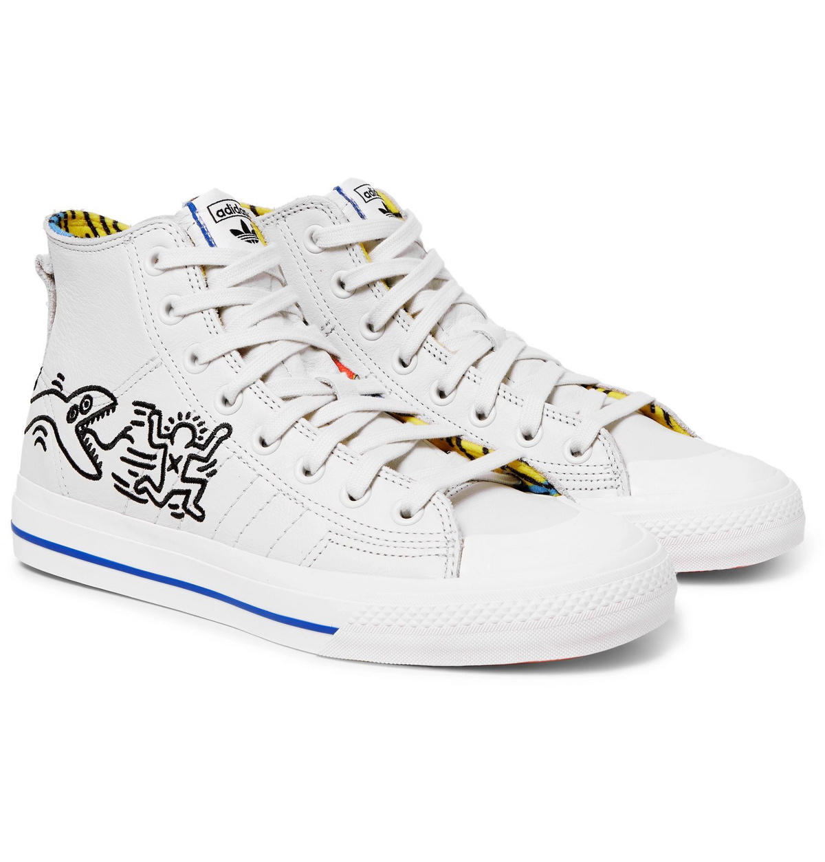 Espíritu Microprocesador reserva adidas Originals - Keith Haring Nizza Embroidered Leather High-Top Sneakers  - Off-white adidas Originals