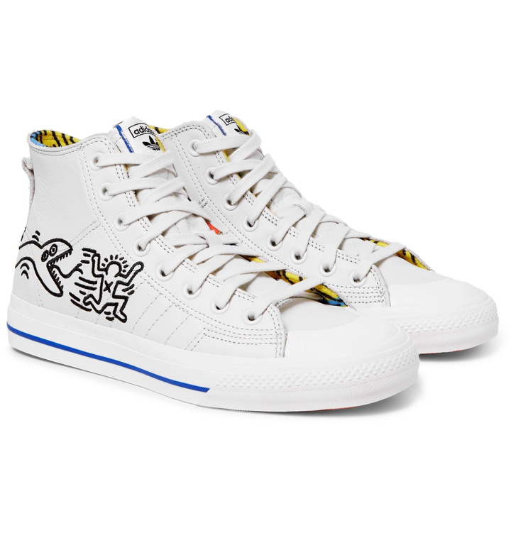 Photo: adidas Originals - Keith Haring Nizza Embroidered Leather High-Top Sneakers - Off-white