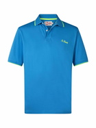 MC2 Saint Barth Man Bluette Cotton Piquet Polo Shirt Beverly Hills With Palm Embroidery