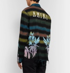 AMIRI - Distressed Printed Embroidered Cotton-Blend Flannel Shirt - Black