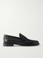 Manolo Blahnik - Perry Lizard-Effect Leather Penny Loafers - Black