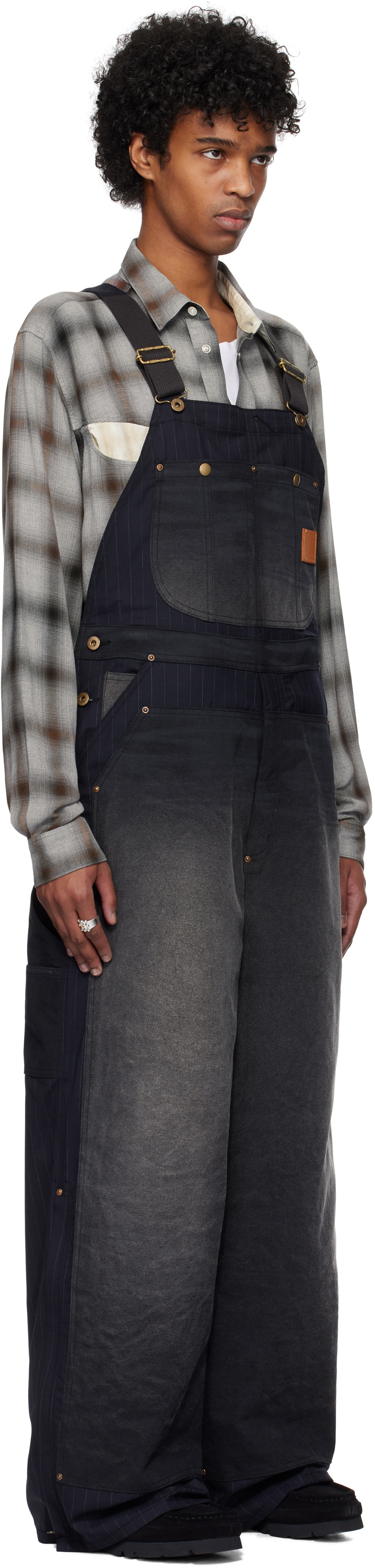 Khoki Black Vintage-Effect Work Overalls