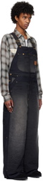 Khoki Black Vintage-Effect Work Overalls
