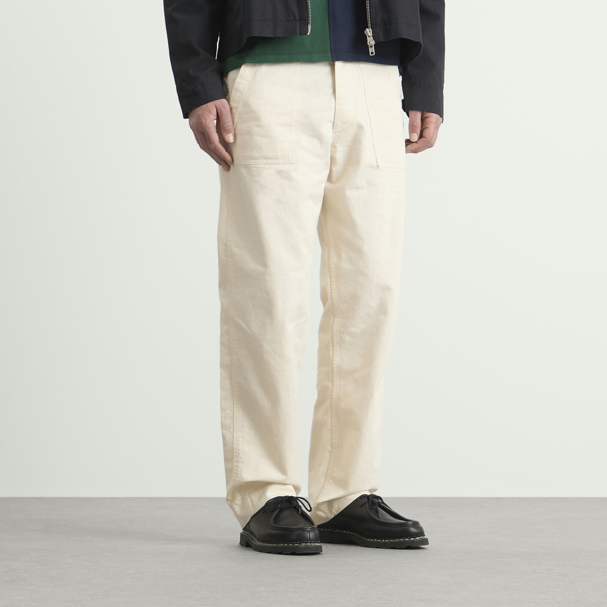 Drake's Men's Twill Fatigue Trousers in Ecru
