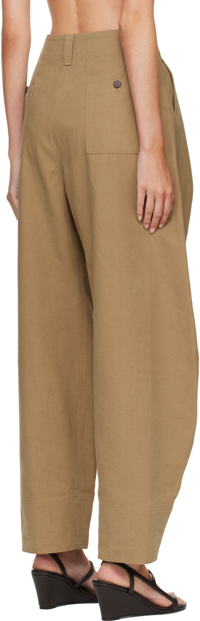 R2W Beige Milo Pintuck Cotton Trousers