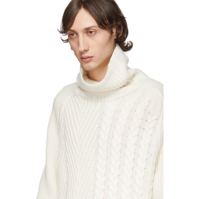 Haider Ackermann White Cable and Rib Knit Turtleneck Haider Ackermann
