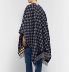 Gucci - Reversible Logo-Intarsia Fringed Wool Poncho - Blue