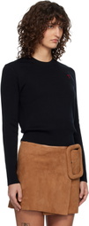AMI Paris Black Wool Ami De Coeur Crewneck Sweater