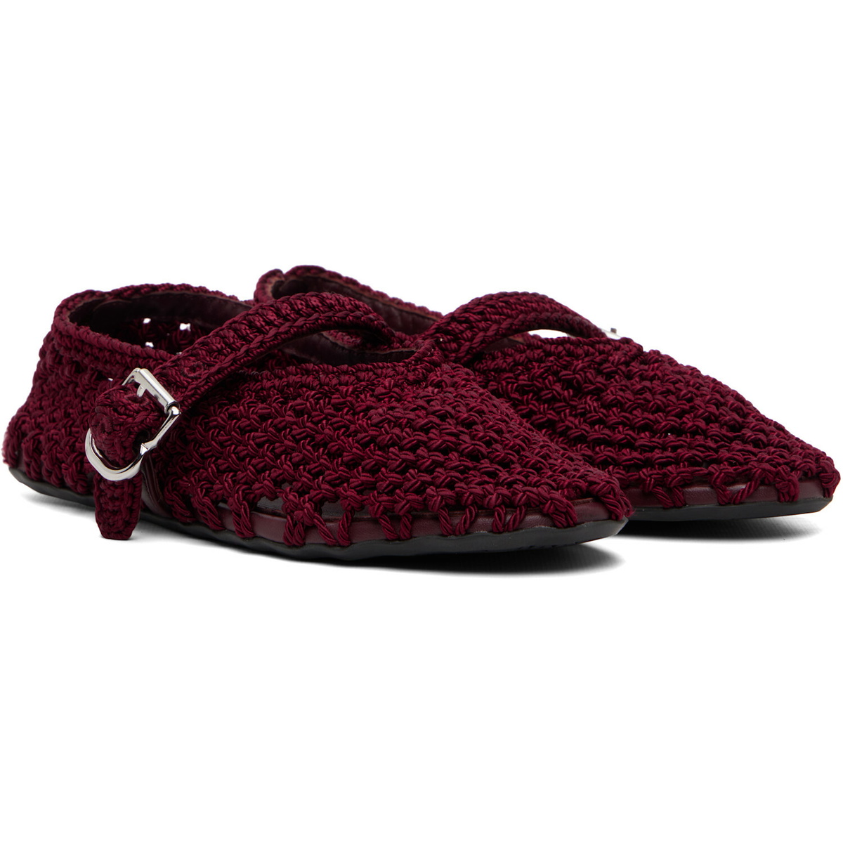ALAÏA Burgundy Satin Cord Ballerina Flats