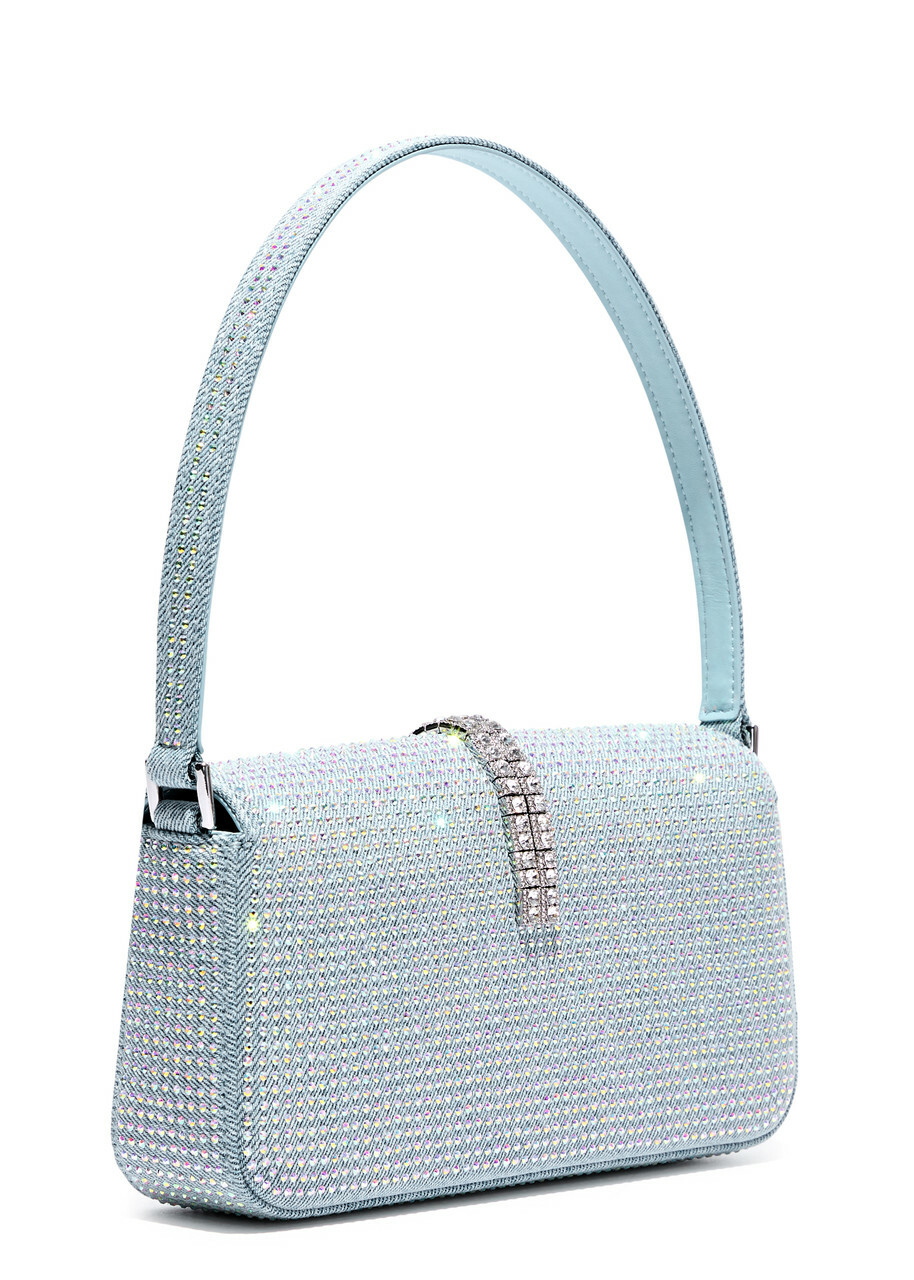 Self-portrait Bow Crystal-embellished Denim top Handle bag - Blue - One Size