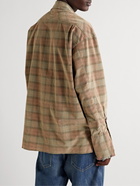 Greg Lauren - Haze Camp-Collar Distressed Checked Cotton-Flannel Shirt - Brown