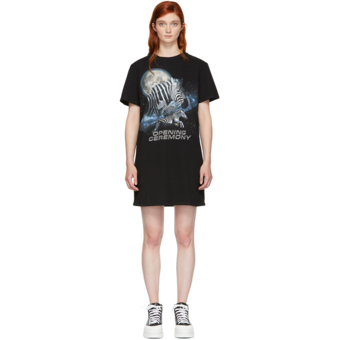 Opening Ceremony Black Cosmic Zebra T-Shirt Dress