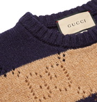 GUCCI - Logo-Detailed Striped Pointelle-Knit Wool Sweater - Neutrals