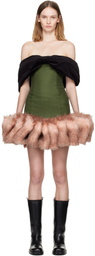 LAURA ANDRASCHKO Green & Pink Bow Loden Minidress