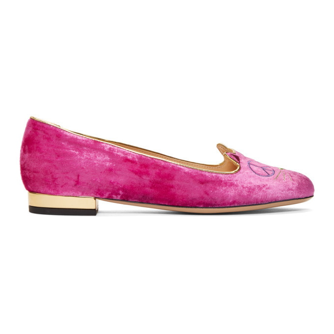 Photo: Charlotte Olympia Pink Velvet Peaceful Kitty Loafers
