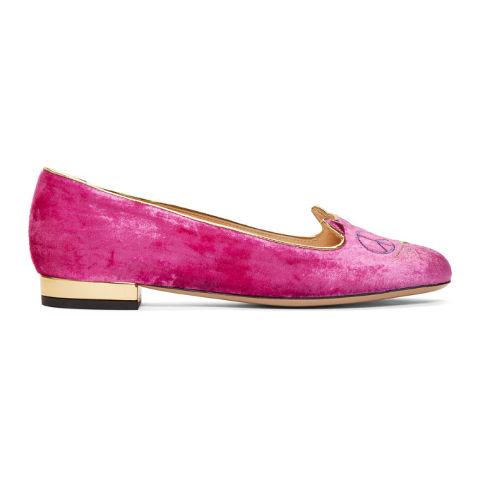 Photo: Charlotte Olympia Pink Velvet Peaceful Kitty Loafers