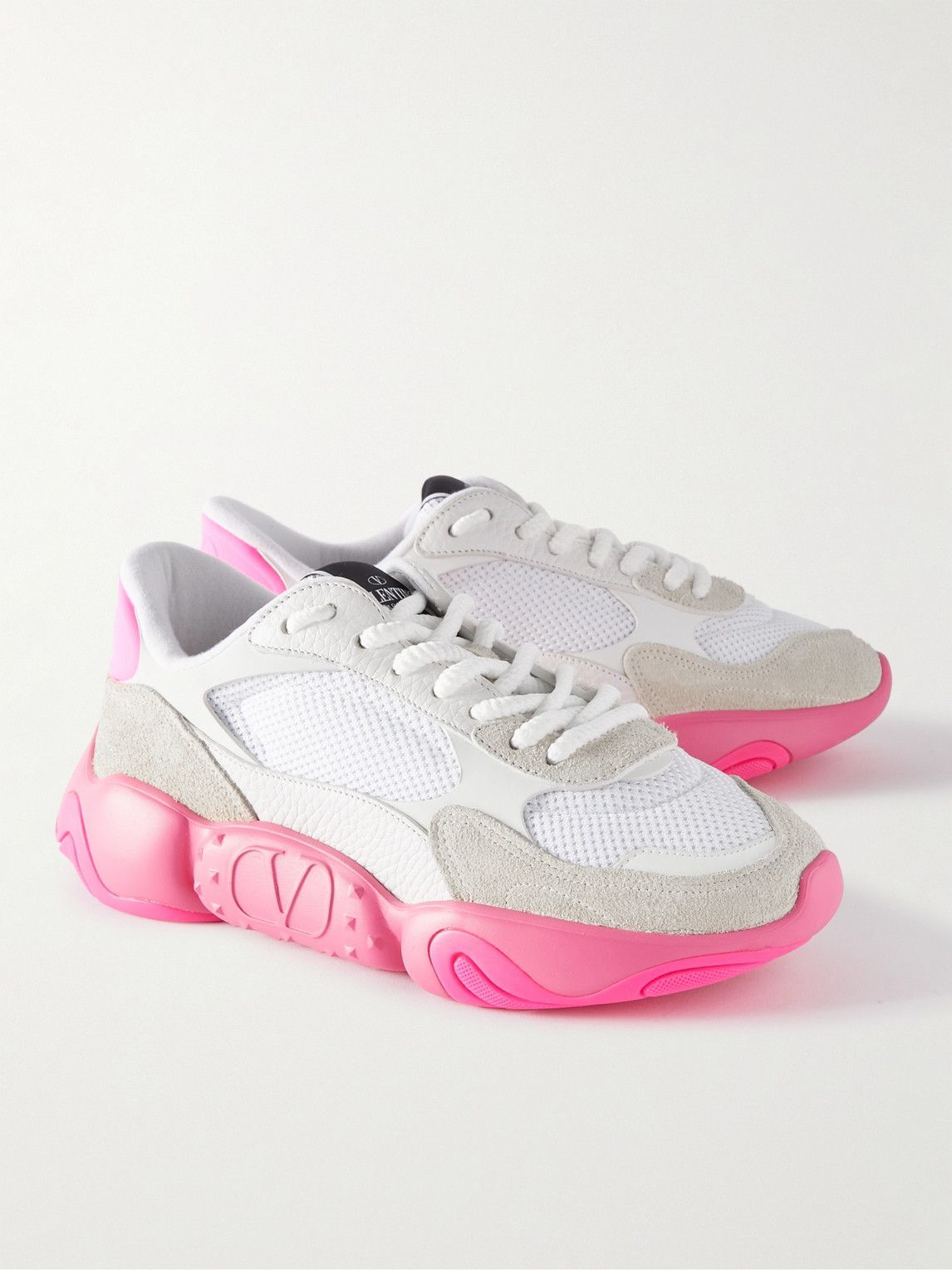 Valentino - Valentino Garavani Bubbleback Logo-Embossed LYCRA, Leather,  Mesh and Suede Sneakers - White