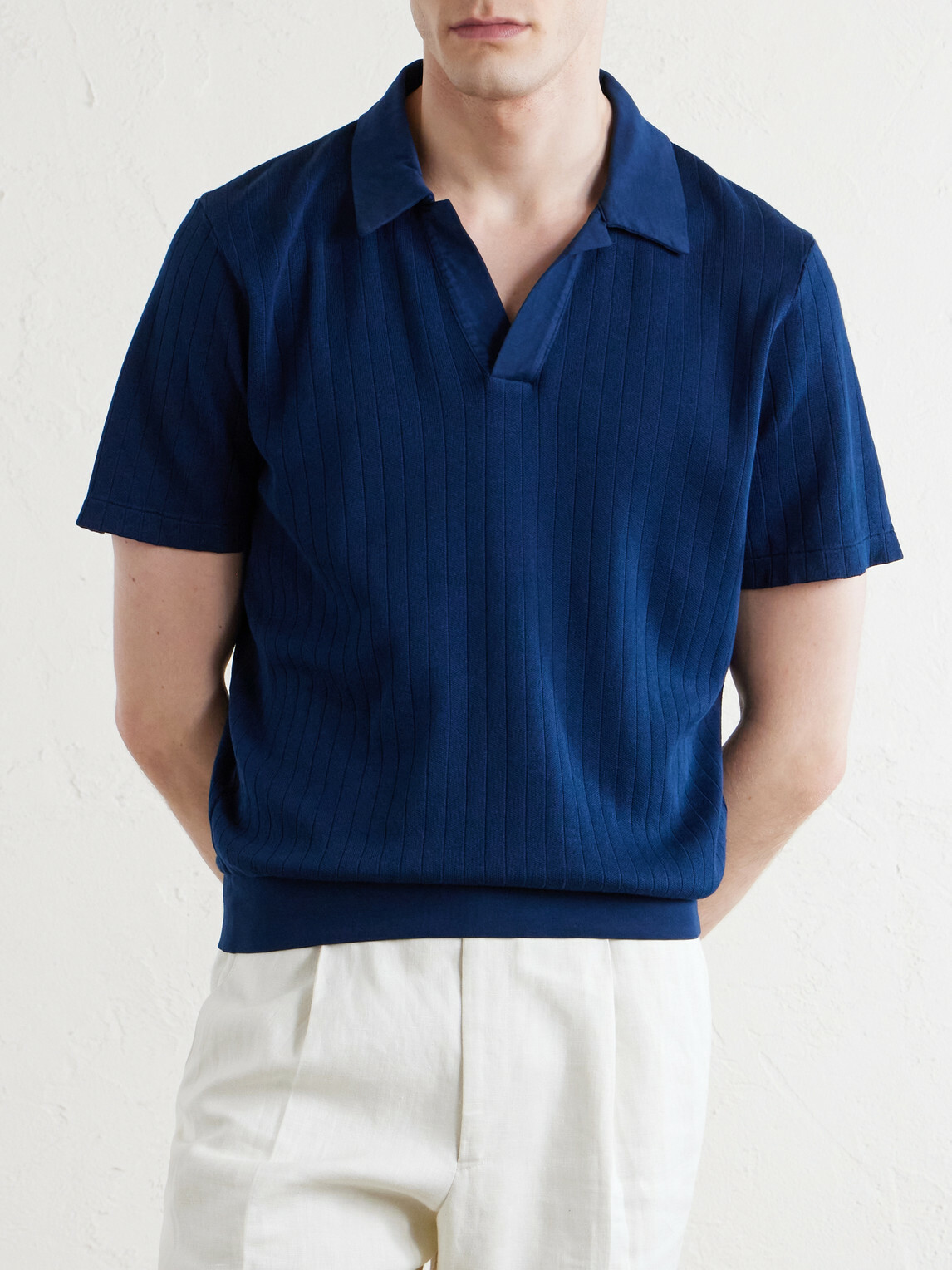 Oliver Spencer - Westcott Open-Collar Organic Cotton Polo Shirt - Blue