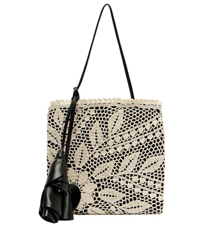 Photo: Magda Butrym Julia Small crochet leather-trimmed tote bag